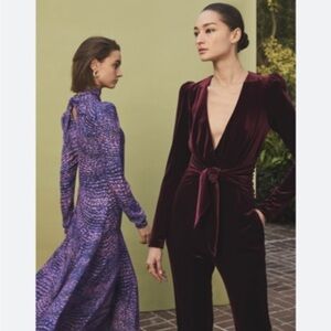 Monique Lhuillier Collection Merlot Soft Velvet Tapered Jumpsuit
